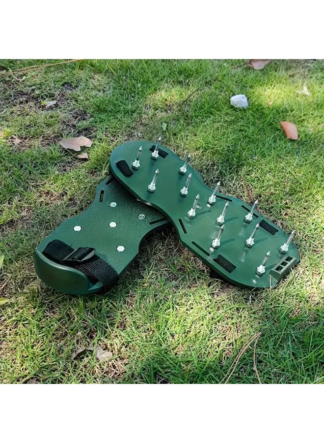 Green Lawn Aerator Shoes With Metal Spikes Manual Yard Tool For Garden Soil - Image 5